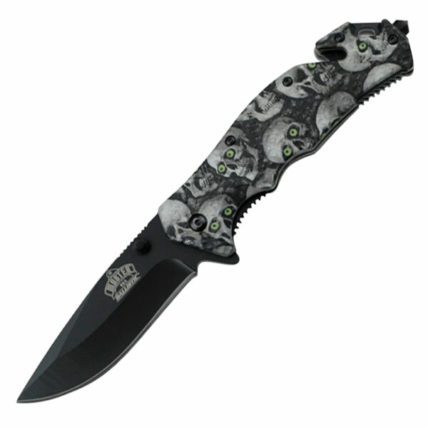 Tactical knife with skull design handle