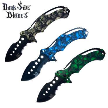 Darkside Blades skull engraved folding knife