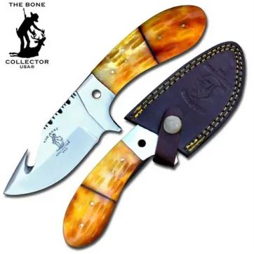 BC 864 YBN  8" HUNTING KNIFE WITH GUT HOOK AND LEATHER SHEATH