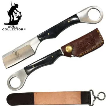 BC 866-BKBN 8" Bone Handle Razor Knife with Leather Sheath & Sharpening Strop Belt