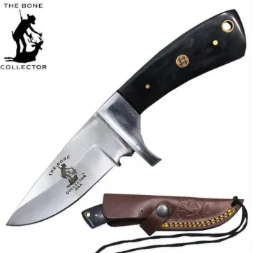 BC 881-BKBN - 6.5" Bovine Handle Skinner Knife with Rope Leather Sheath & Lanyard