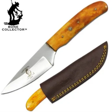 BC 883 YBN  8" HUNTING KNIFE WITH LEATHER SHEATH