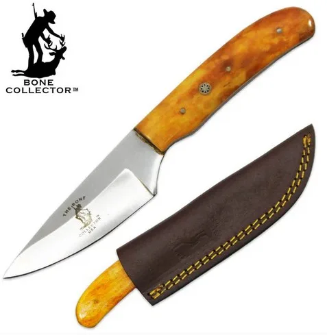 BC 883 YBN 8" HUNTING KNIFE WITH LEATHER SHEATH