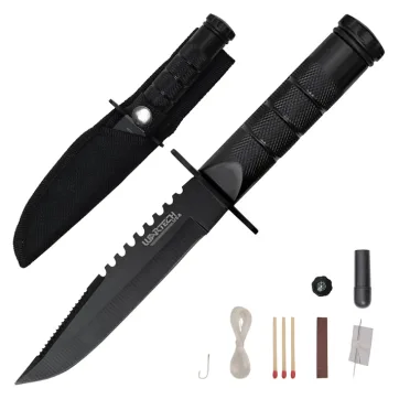 Survival knife with built-in survival kit