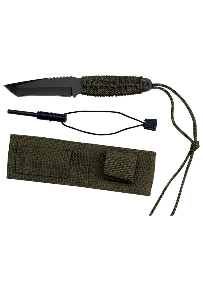 Full‑Tang Black Tanto Fixed Blade Knife with Paracord Handle, 8″ Overall + Nylon Sheath & Fire Starter - Image 2