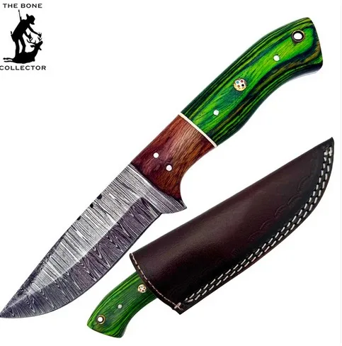 BC 800DB-GN 9" Green Bone Collector Damascus Blade Hunting Knife