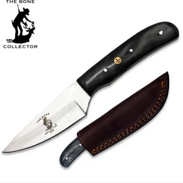 BC 883-BKBN - 8" Bone Collector Black Bovine Bone Handle Hunting Knife with Leather Sheath