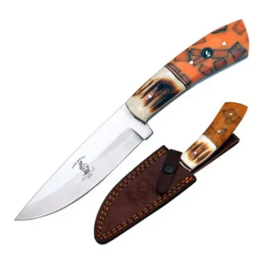 BC 898- B - 10" Bone Collector Burn Bovine & Yellow Resin Handle Hunting Knife
