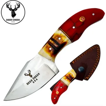 DC 002 - 7" Deer Creek Red Resin & Bovine Short Skinner Hunting Knife