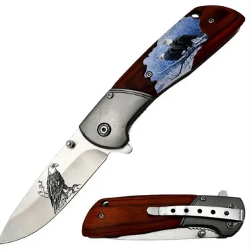 KN 2004-E 4.5" Eagle Wood Design Assist-Open Folding Knife
