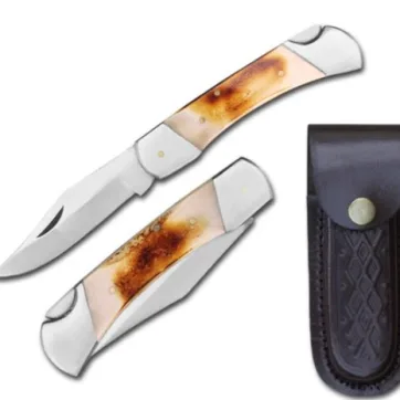 RA 703 - 5" Bone Handle Lockback Pocket Knife with Sheath