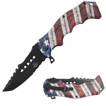 SE-0805-P16 - Snake Eye 8.5" Overall Heavy Duty Spring Assist Knife US Flag