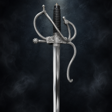Ornate Renaissance Rapier Sword – Silver Swept-Hilt Decorative Display Sword