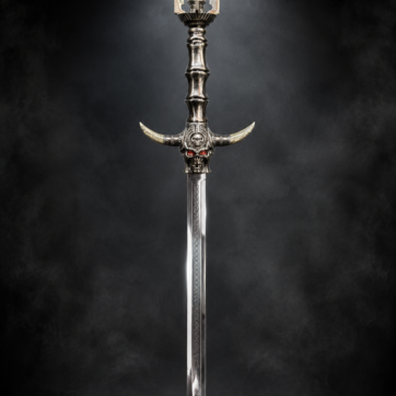 Gothic Skull Fantasy Sword – Horned Guard Trident Pommel Decorative Display Sword