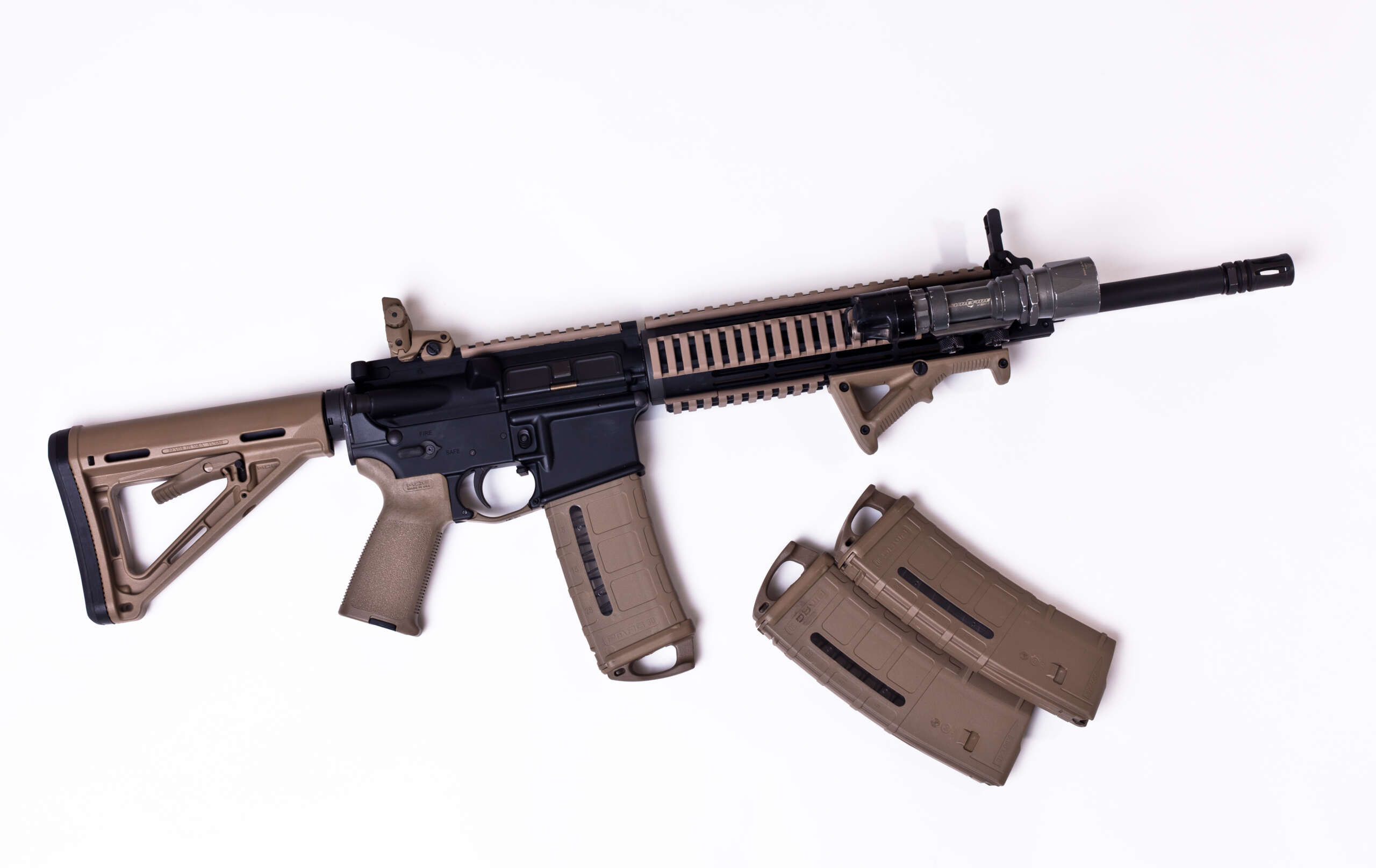A modern AR-15 style rifle build with aftermarket furniture
