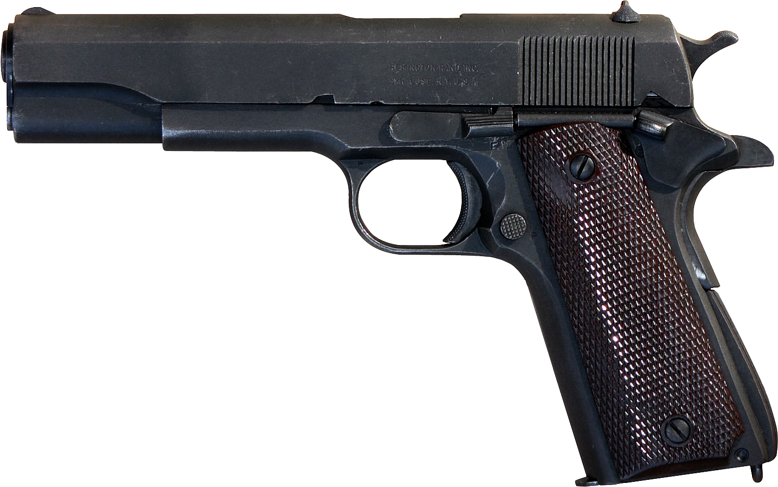 A World War II-era M1911A1 pistol manufactured by Remington Rand