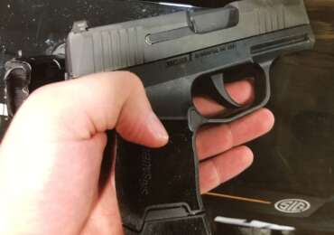 A SIG Sauer P365 pistol photographed shortly after its release