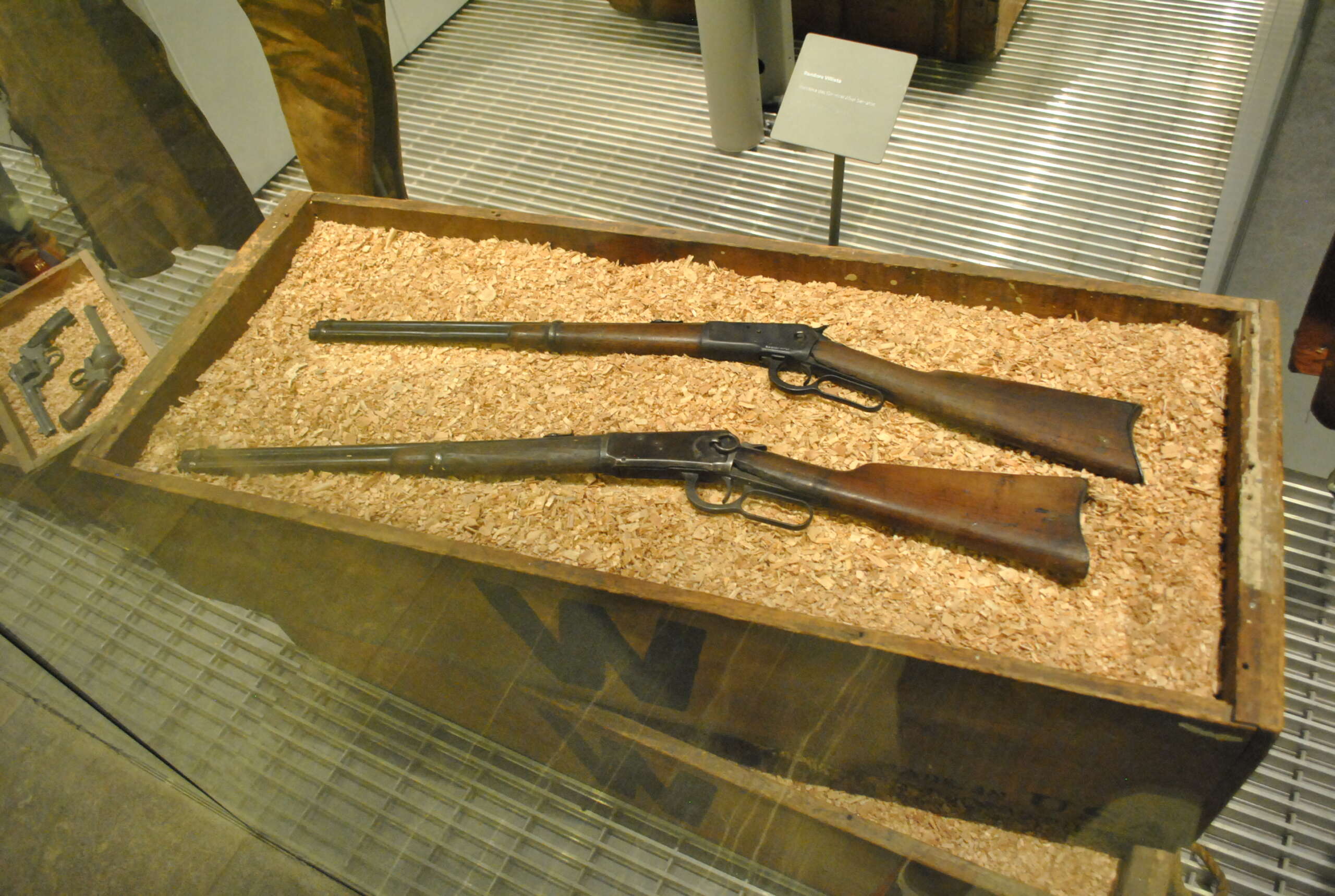 Two Winchester Model 1894 carbines displayed in a Winchester shipping crate at the Museo Nacional de la Revolucion in Mexico City